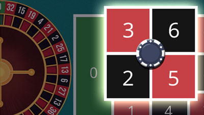 Carré de 4 numéros à la roulette